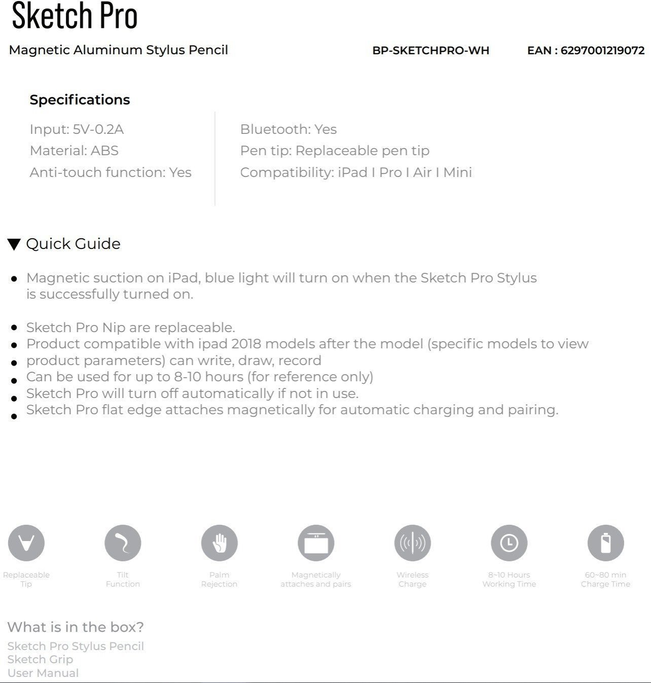 BLUPEBBLE SKETCH PRO STYLUS PENCIL WHITE BP-SKETCHPRO-WH thumbnail 20