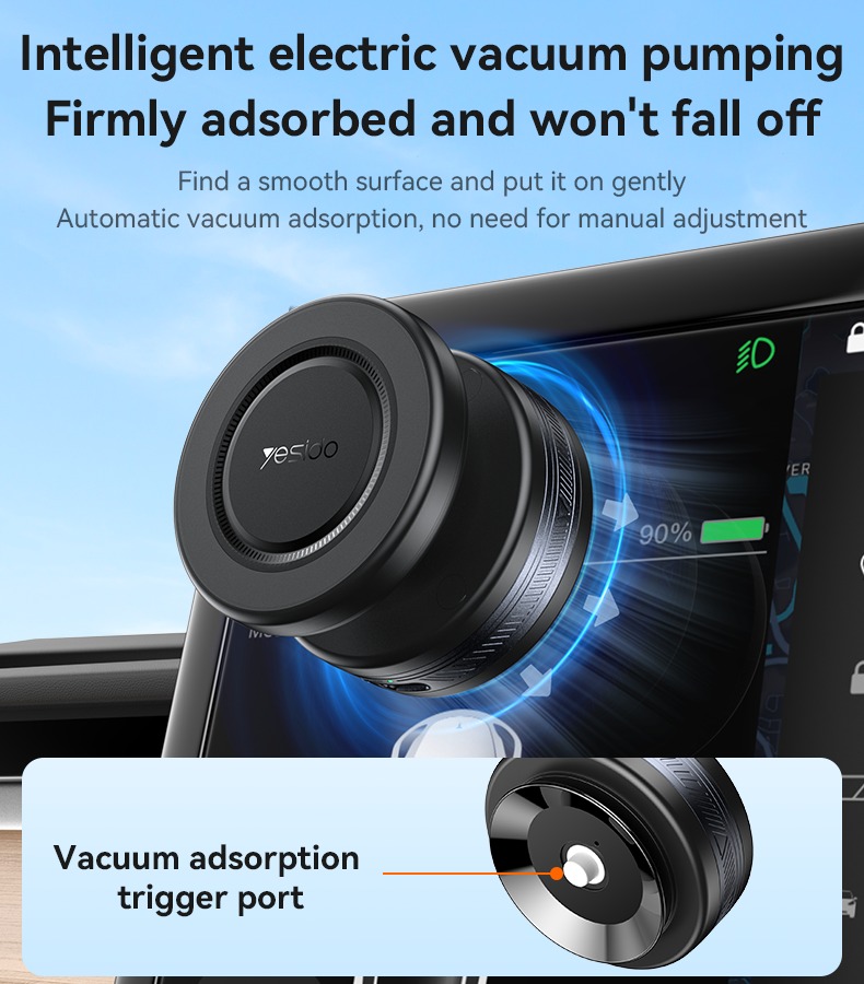 YESIDO ELECTRIC VACUUM CUP MAGSAFE HOLDER WITH BALL HEAD BLACK C224 thumbnail 15