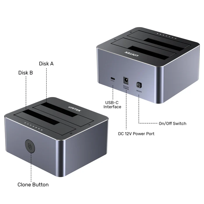 UNITEK 2 X SATA 2.5 INCH DISK CLONE STATION Y-3027GY01-UK thumbnail 7