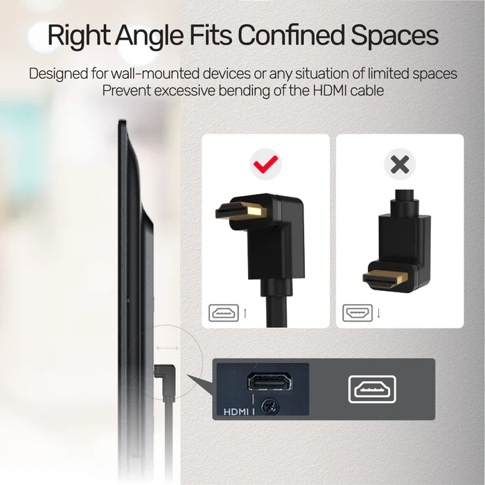 UNITEK 4K ULTRA HD HDMI RIGHT ANGLE 270 DEGREE ELBOW CABLE BLACK Y-C1009 thumbnail 11