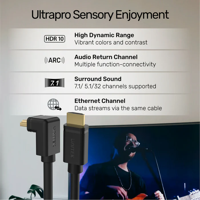 UNITEK 4K ULTRA HD HDMI RIGHT ANGLE 270 DEGREE ELBOW CABLE BLACK Y-C1009 thumbnail 2