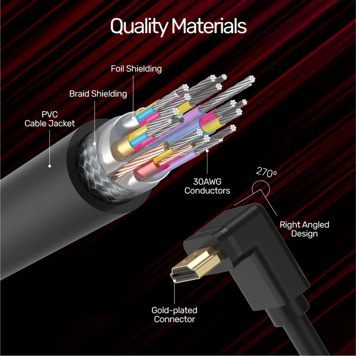 UNITEK 4K ULTRA HD HDMI RIGHT ANGLE 270 DEGREE ELBOW CABLE BLACK Y-C1009 thumbnail 3