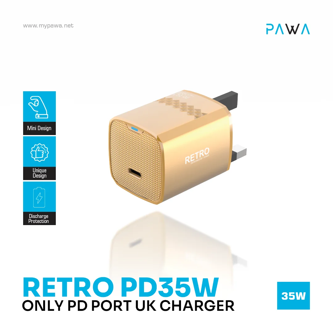 PAWA RETRO PD35W ONLY PD PORT UK CHARGER ORANGE TITANIUM PW-TCRT35UK-ORTT thumbnail 5
