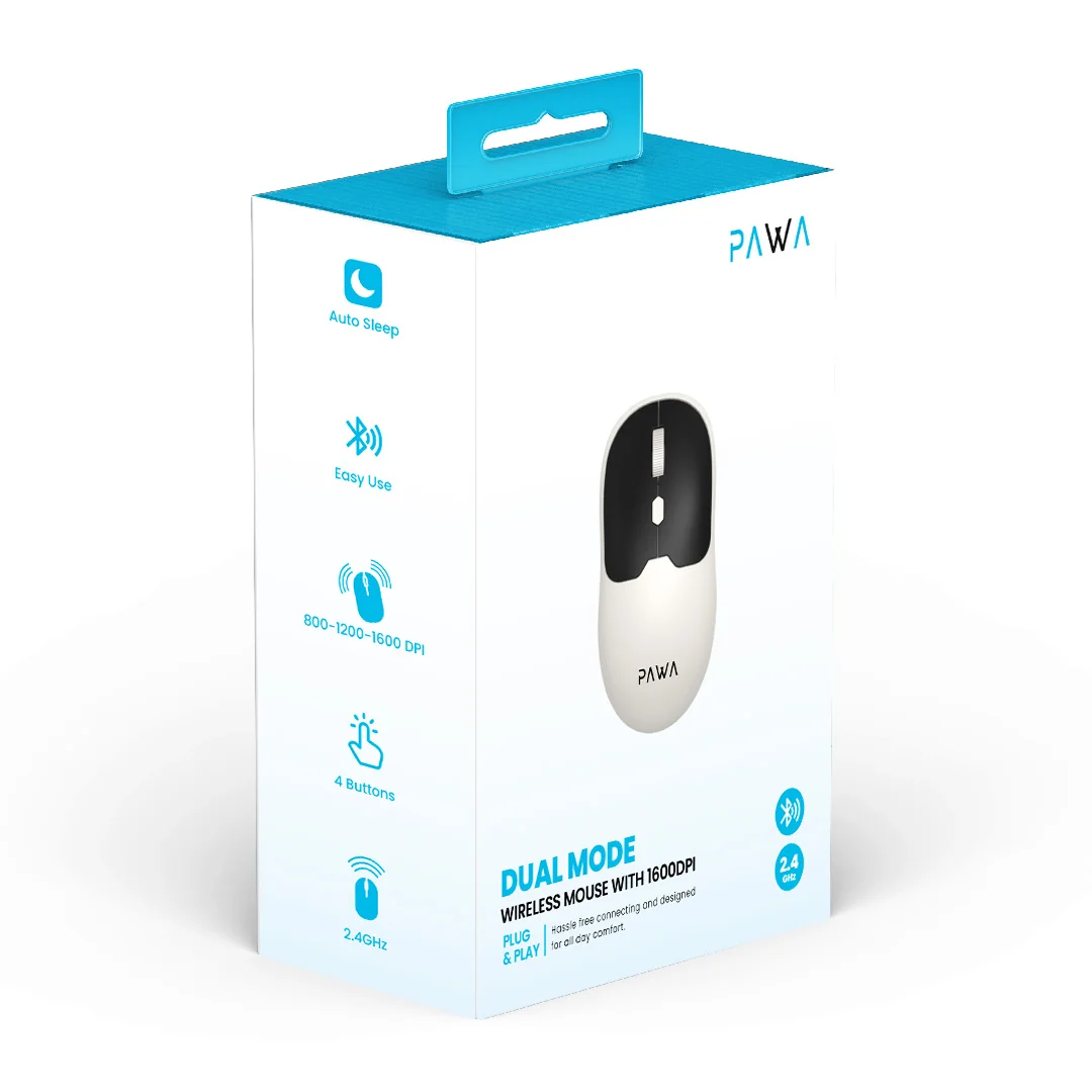 PAWA DUAL MODE WIRELESS MOUSE WITH 1600 DPI WHITE BLACK PW-CABTMK16-GYBK thumbnail 7
