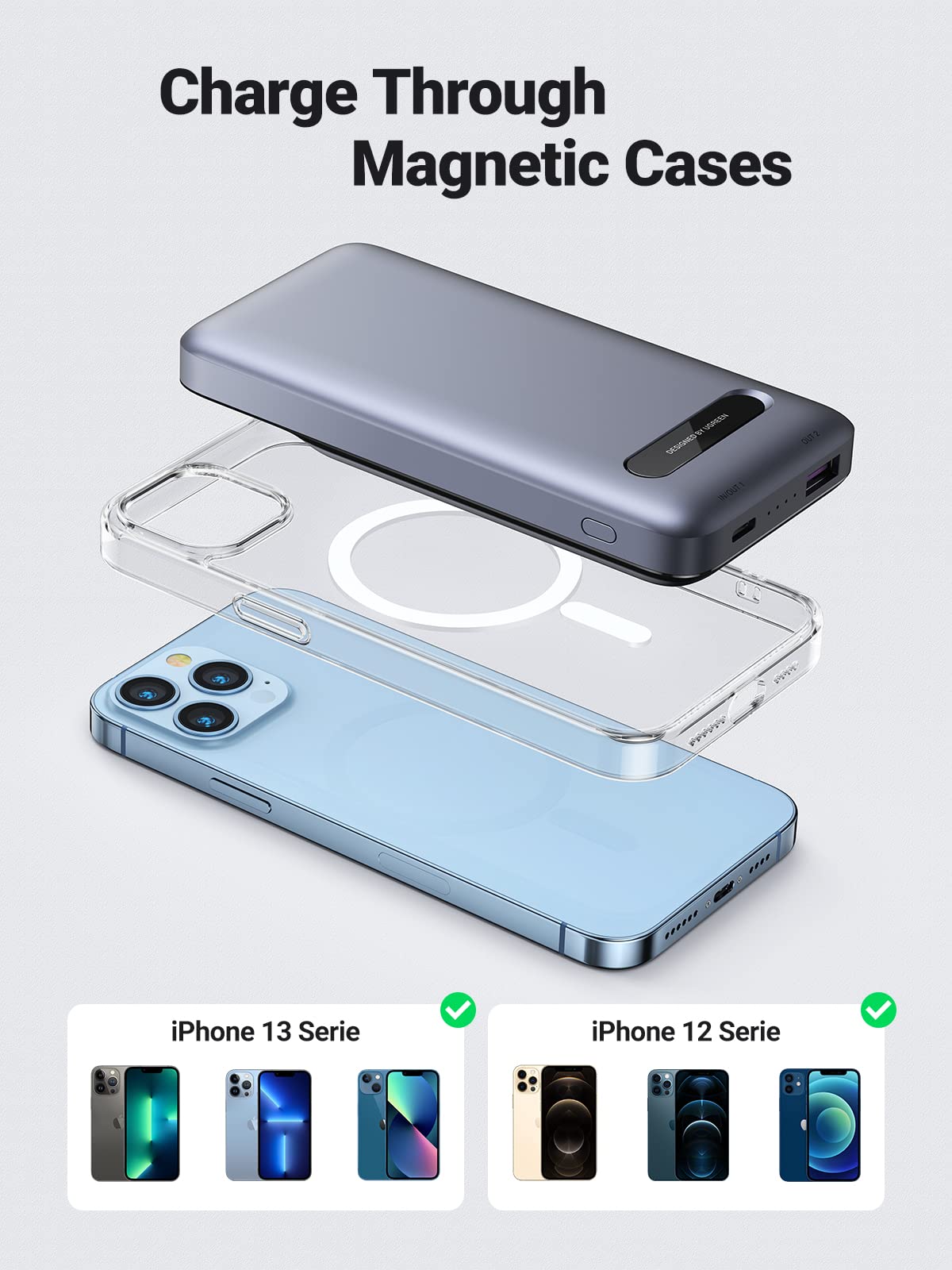 UGREEN 10000MAH MAGNETIC WIRELESS CHARGER TYPE-C+USB-A+7.5W WIRELESS CHARGING 40826 thumbnail 4