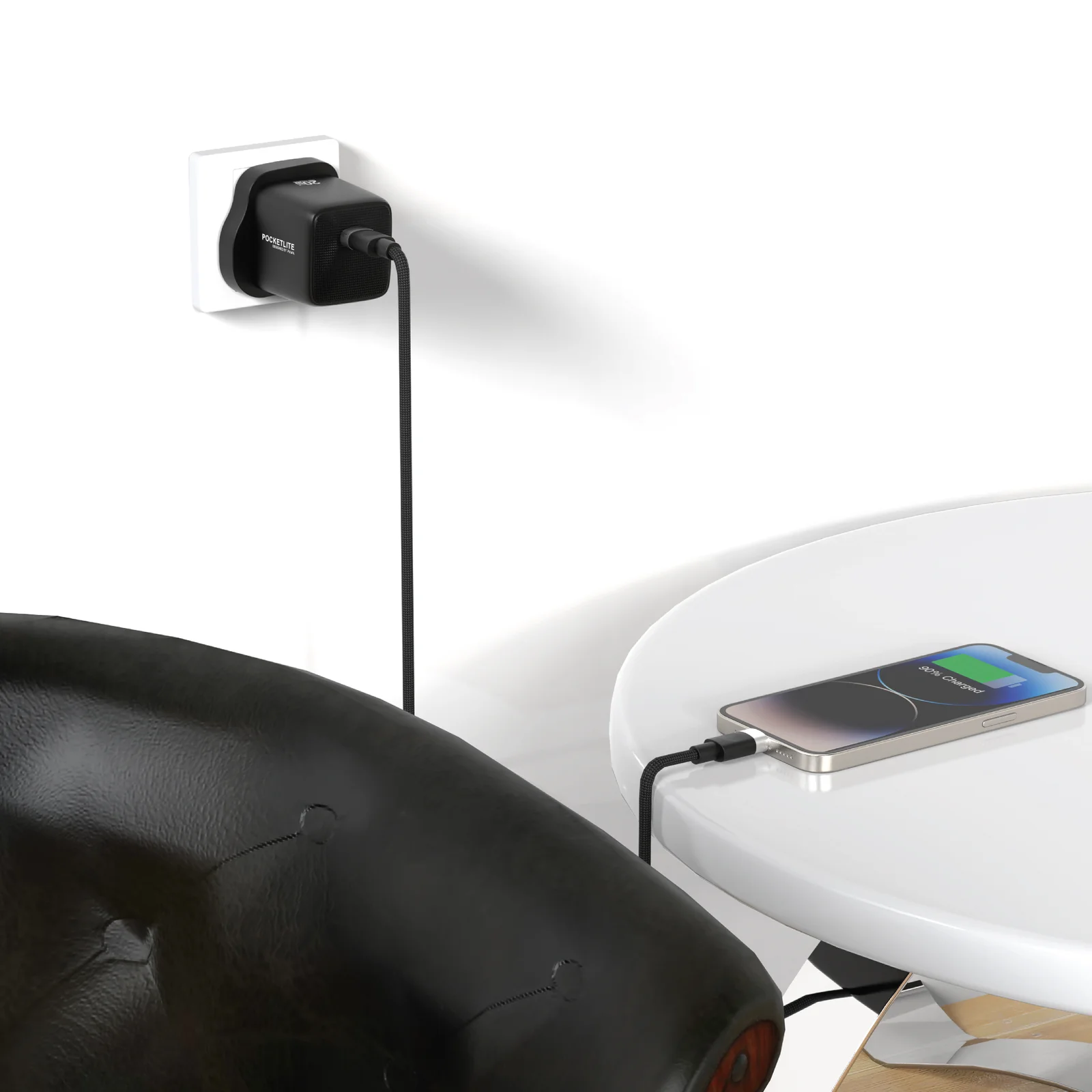 PAWA POCKETLITE TRAVEL CHARGER TYPE-C PORT GAN PD20W TYPE C LIGHTING CABLE BLACK PW-PL20WUKL-BK thumbnail 6