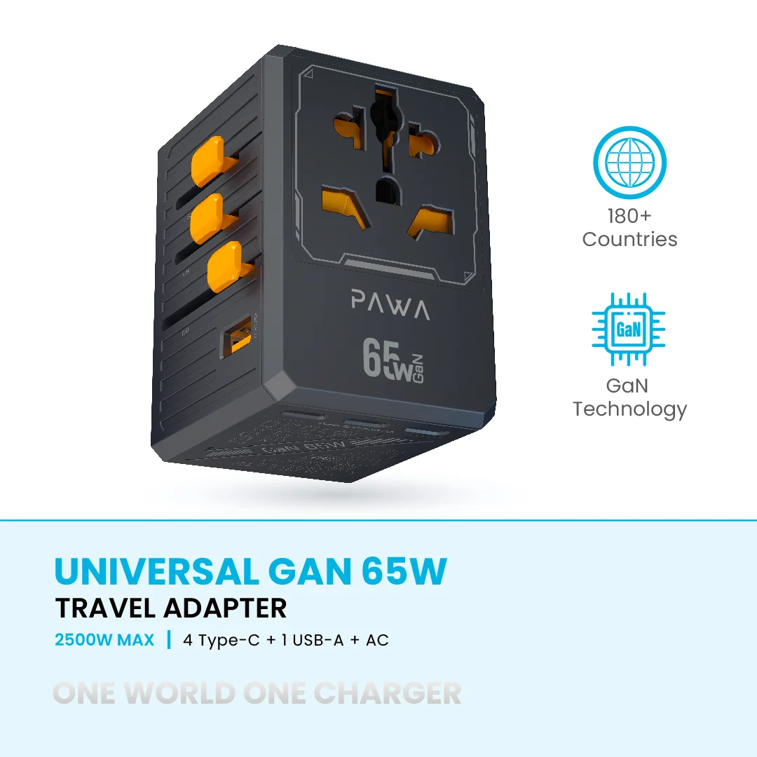 PAWA UNIVERSAL GAN 65W TRAVEL ADAPTER BLACK PW-TCUTA65W-BK thumbnail 5