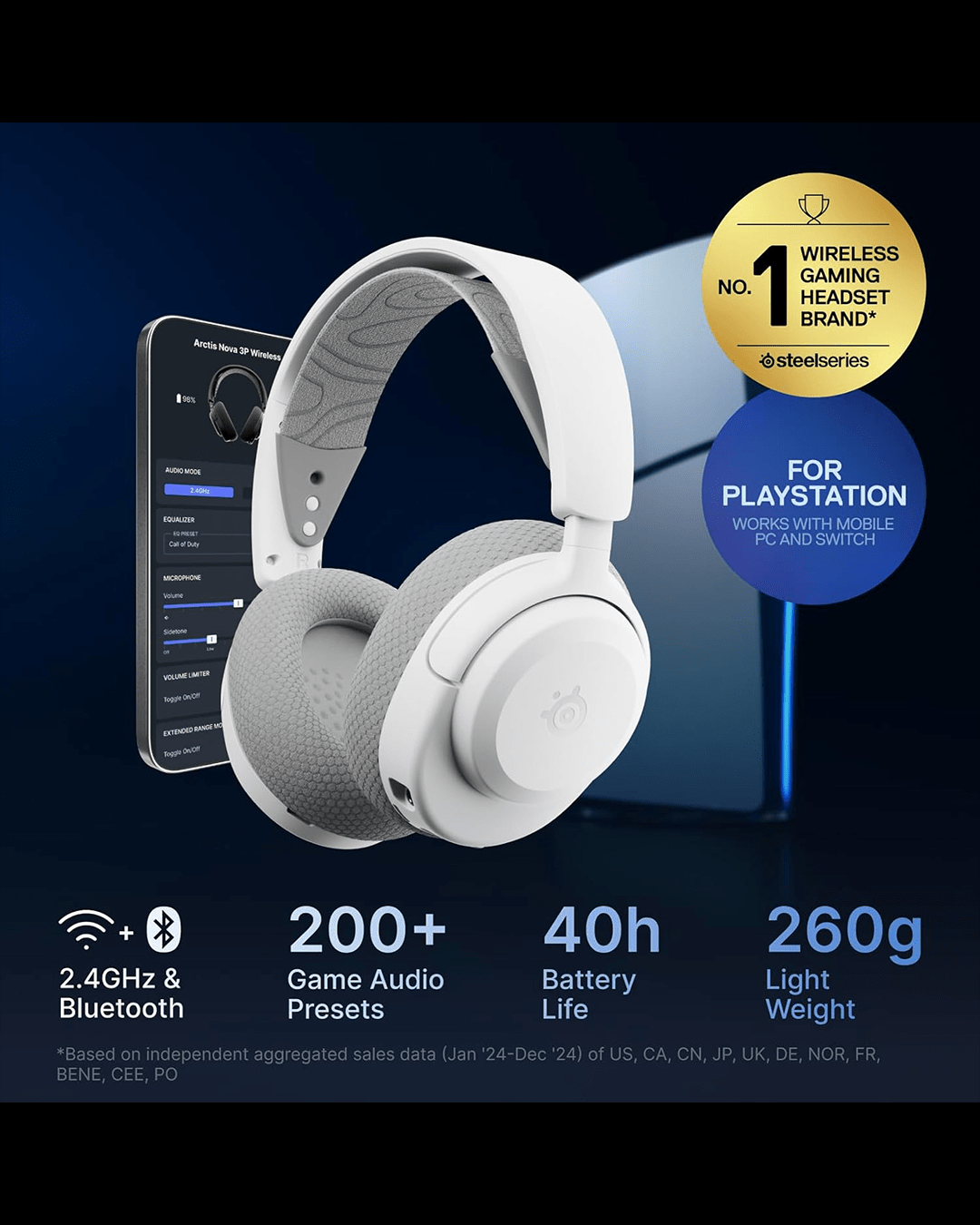 SteelSeries Arctis Nova 3PW Wireless Gaming Headset – USB-C Plug & Play | Up to 40 Hours Battery | Compatible with PlayStation, PC, Switch & Mobile thumbnail 5