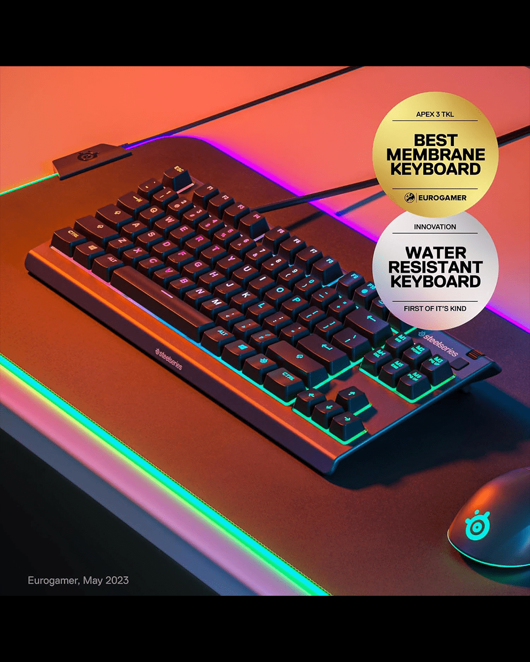 SteelSeries Apex 3 TKL Gaming Keyboard – 8-Zone RGB Illumination | Whisper-Quiet Switches | Water-Resistant Design | Compact TKL Layout thumbnail 8