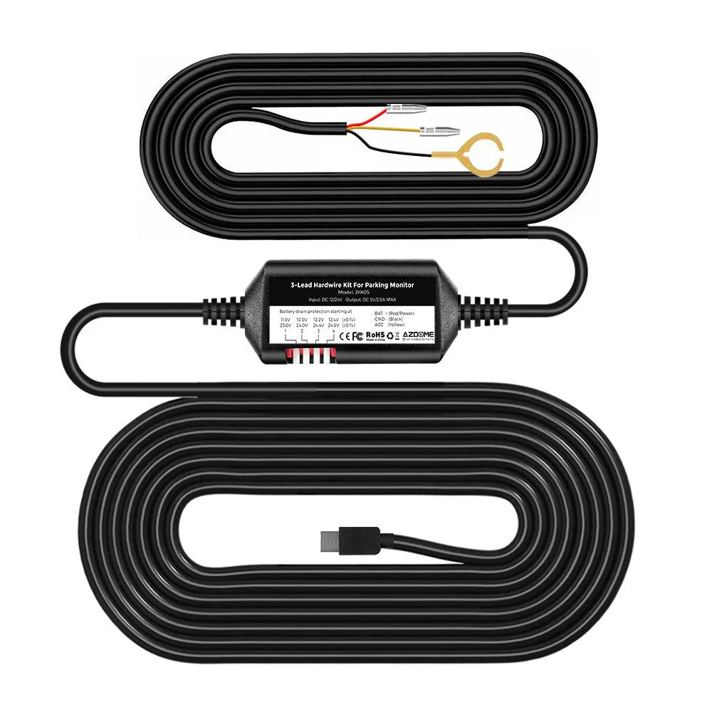 AZDOME 3-LEAD ACC HARDWIRE KIT WITH TYPE-C PORT 12FT WITH FUSE KIT JYX05