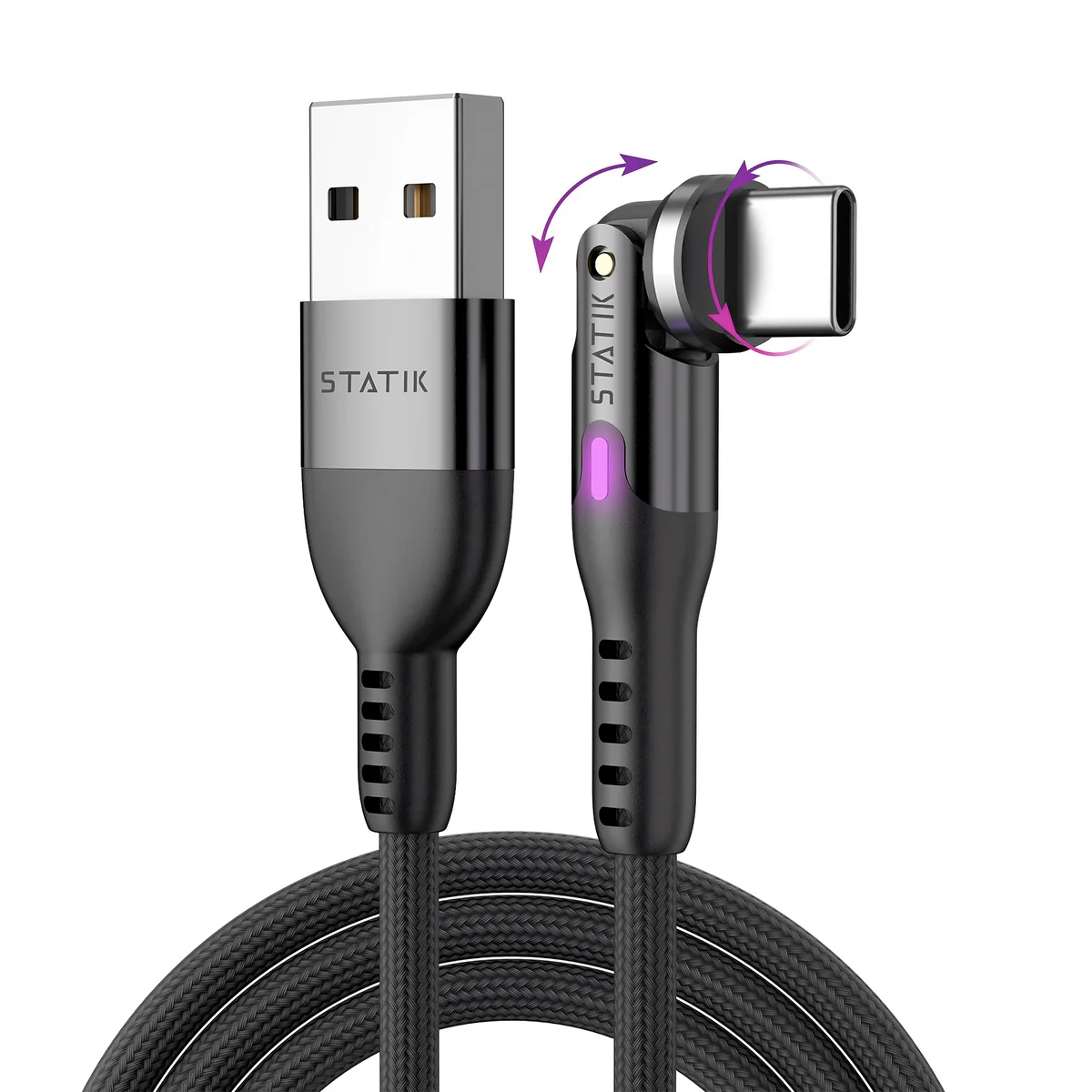 STATIK POWERPIVOT USB A TO USB C BRAIDED NYLON CABLE 3.3FT 1M PUP-0450-3FT-AC