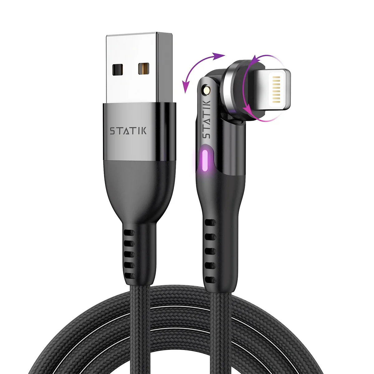 STATIK POWERPIVOT APPLE COMPITIBLE USB A TO LIGHTNING BRAIDED NYLON CABLE 3.3FT 1M PUP-0450-3FT-AL
