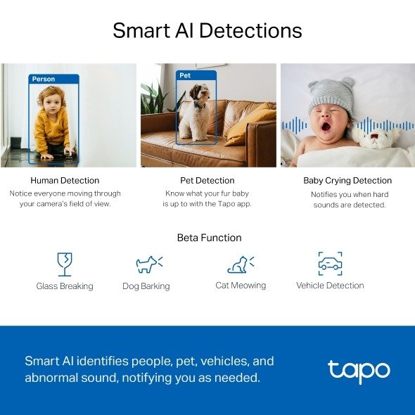 TP-Link Pan/Tilt AI Home Security WiFi Camera - Tapo 2K QHD TC72 thumbnail 6