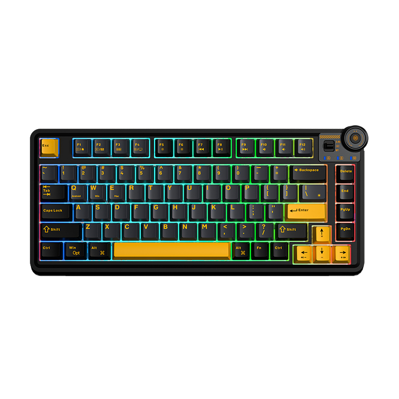 AULA 75 KEYS RGB 75% MECHANICAL GAMING KEYBOARD TRI-MODE KNOB STAR VECTOR SWITCH BK-GY-YL AU75