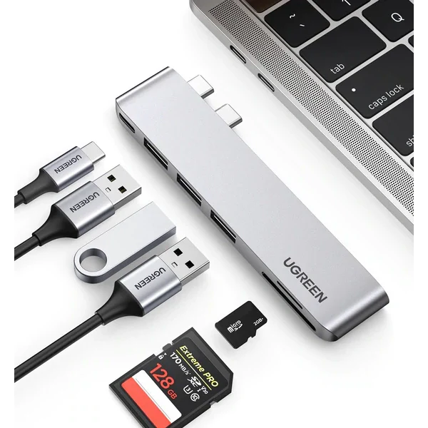 UGREEN 2XUSB C TO 3XUSB 3.0-A+SD+TF+PD MULTIFUNCTION ADAPTER ALUMINIUM SHELL 60560