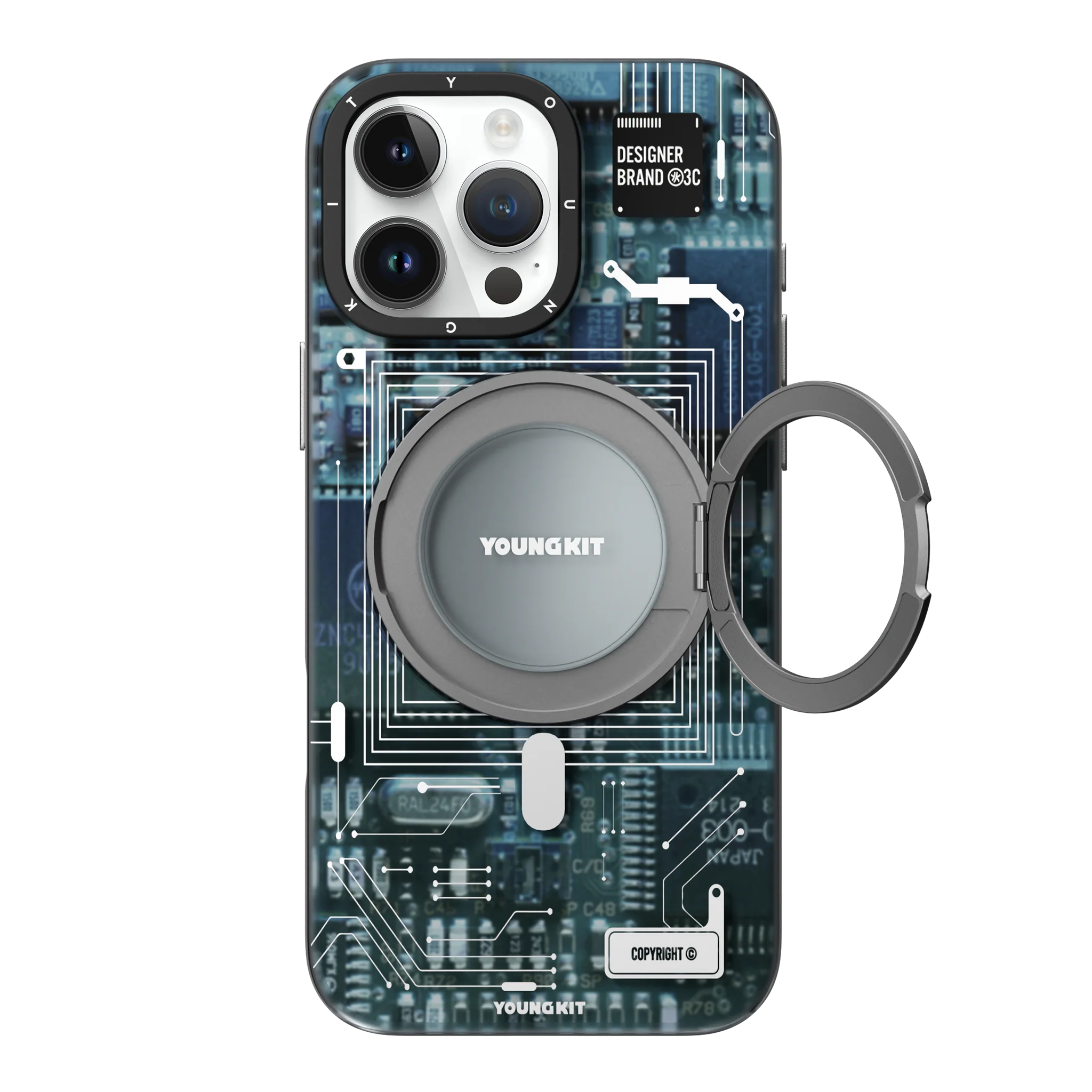 YOUNGKIT IPHONE 16 PRO TECHNOLOGY CASE WITH STAND GHOST GRAY KJZHJ002