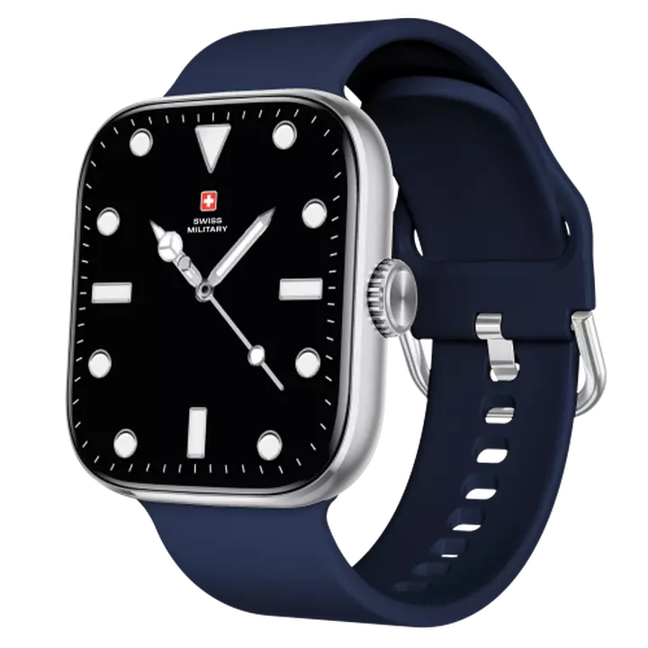 SWISS MILITARY ALPS 4 SILVER WATCH WITH BLUE SILICONE STRAP SM-WCH-ALPS4-BLKF-BLUSS