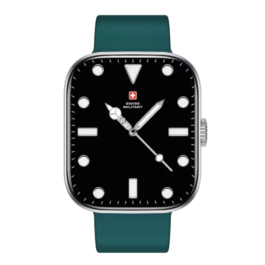 SWISS MILITARY ALPS 4 SILVER WATCH WITH GREEN SILICONE STRAP SM-WCH-ALPS4-BLKF-GRNSS