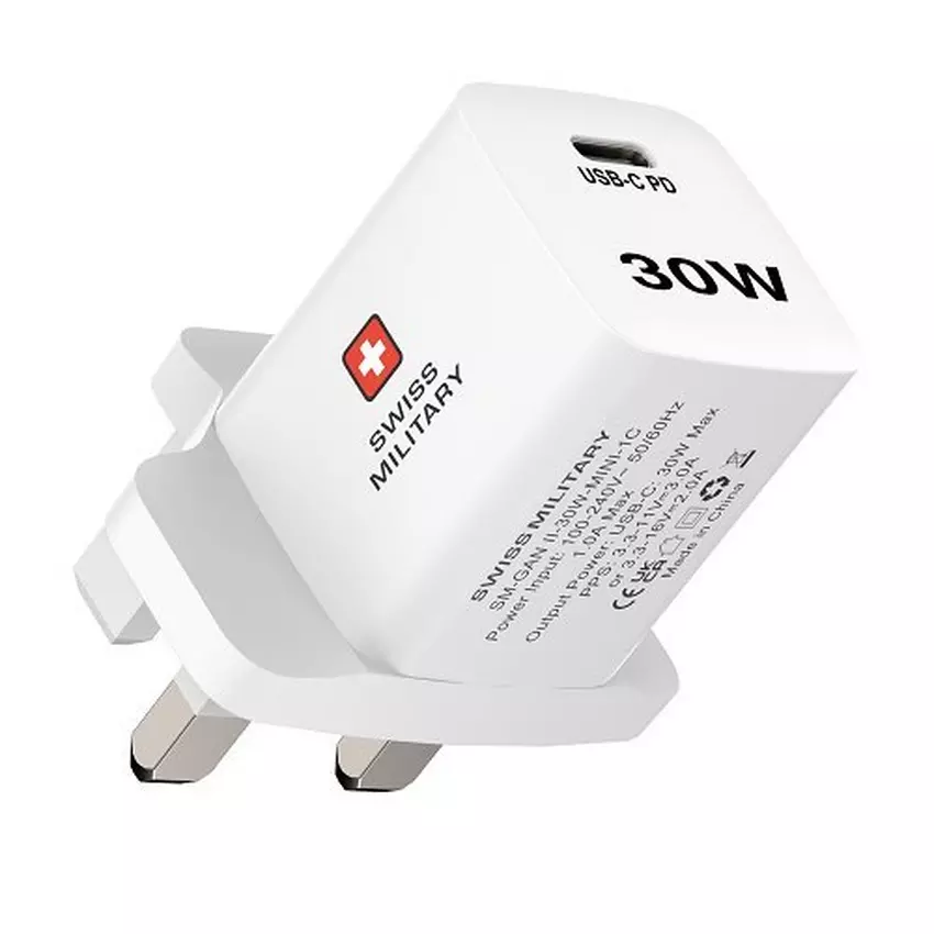 SWISS MILITARY 30W GAN II SUPER MINI WALL CHARGER WHITE