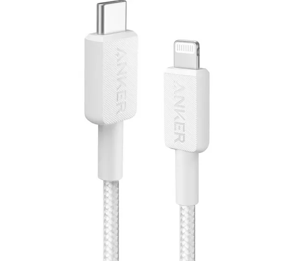 ANKER 322 USB C TO LIGHTNING CABLE BRAIDED 10FT WHITE A81B7H21
