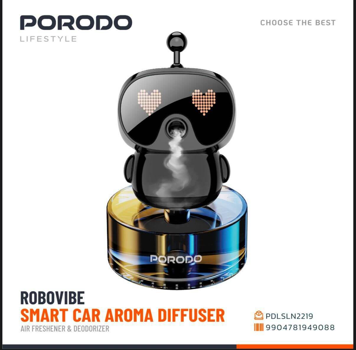 PORODO LIFESTYLE ROBOVIBE SMART CAR AROMA DIFFUSER BLACK PDLSLN2219