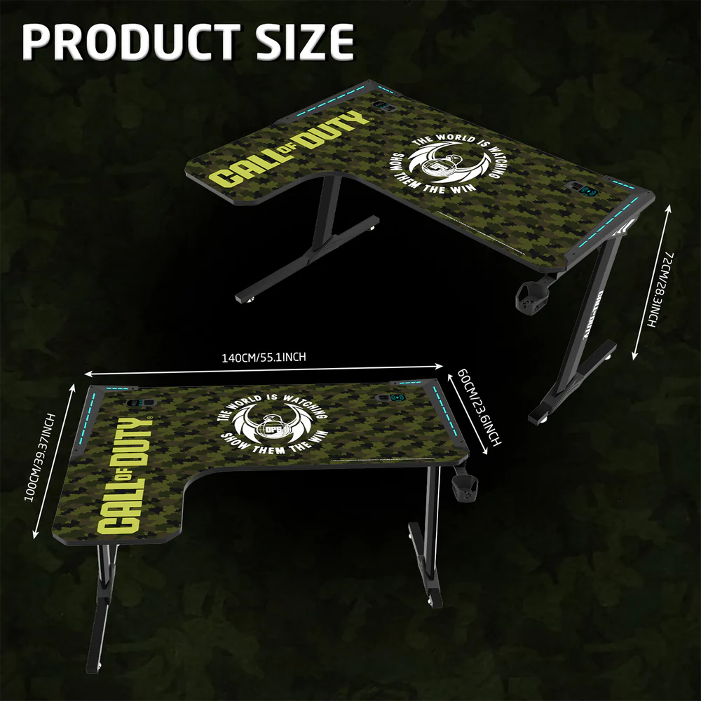 GameOn Phantom XL L-Shaped RGB Flowing Light Gaming Desk (Black/Green, COD-PHANTOMXL-L-02) - Dynamic and Spacious Setup for Gamers thumbnail 3