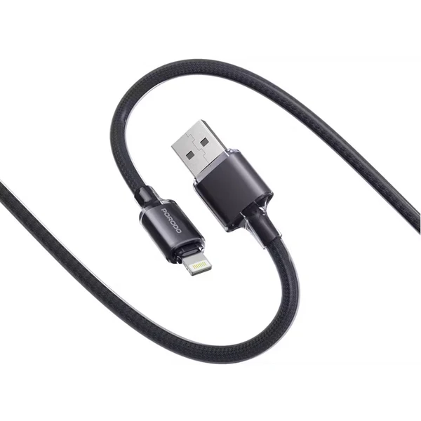 PORODO USB A TO LIGHTNING BRAIDED CABLE PD12W 1M BLACK PDCBL0036BK