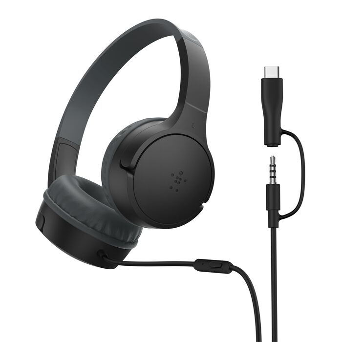 BELKIN SOUNDFORM MINI WIRED KIDS HEADPHONES USB C AND 3.5MM COMPATIBILITY BLACK AUD010HQBK