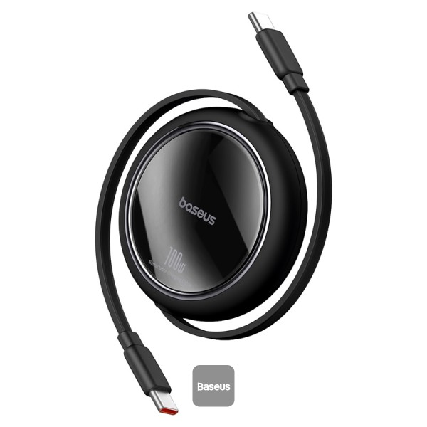 BASEUS FREE2 DRAW MINI RETRACTABLE TYPE C TO TYPE C PD 100W FAST CHARGING 1M BLACK CABLE CB000062 thumbnail 2