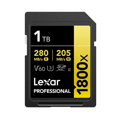 LEXAR PROFESSIONAL 1800X SDXC™ UHS-II CARDS UP TO 280MB/S READ 205MB/S WRITE U3 V60 4K - 512GB LSD1800512G-BNNNG