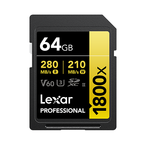 LEXAR PROFESSIONAL 1800X SDXC™ UHS-II CARDS   UP TO 270MB/S READ 180MB/S WRITE C10 V60 U3 - 64GB LSD1800064G-BNNNG