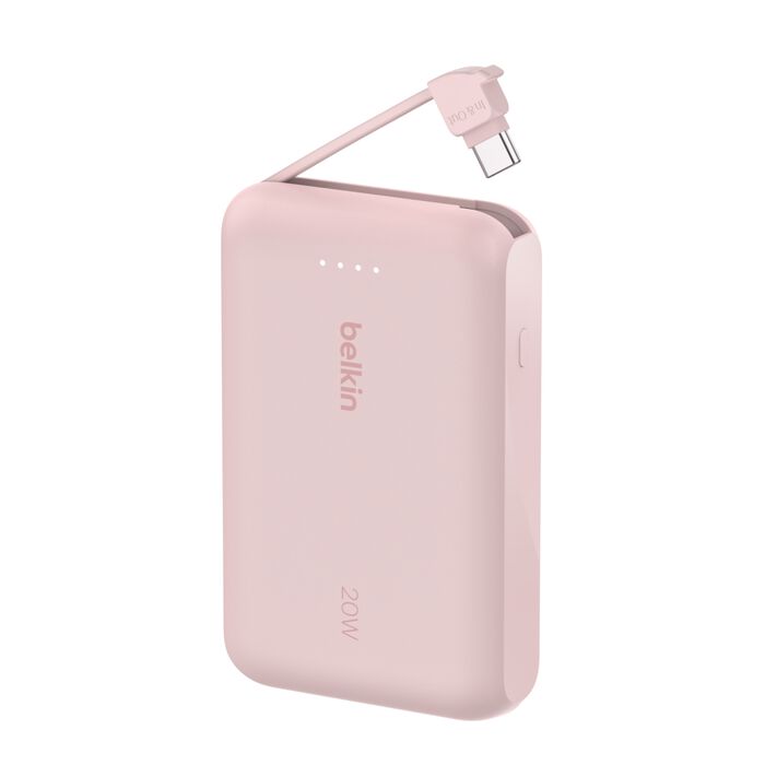 BELKIN BOOST CHARGE POWER BANK 10K WITH USB C INTEGRATED CABLE PD 20W PINK BPB021HQPK