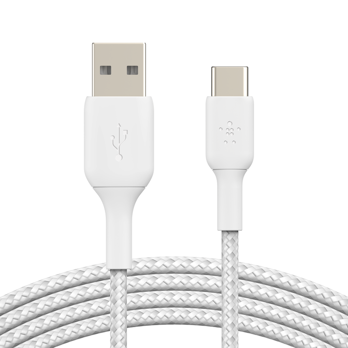 BELKIN BOOST CHARGE BREADED USB-C TO USB-A CABLE 1M WHITE CAB002BT1MWH