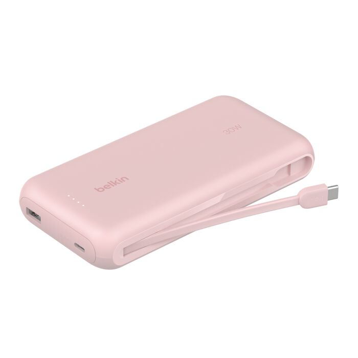 BELKIN BOOST CHARGE POWER BANK 20K WITH USB C INTEGRATED CABLE PD 30W PINK BPB024HQPK
