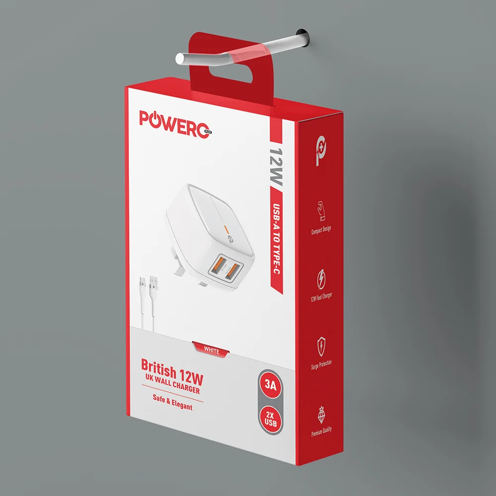 POWERO PLUS 20W BRITISH UK WALL CHARGER WITH USB C TO USB C CABLE WHITE PR-TCP20UKCC-WH thumbnail 2