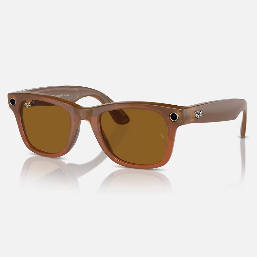 RAYBAN META WAYFARER SUNGLASSES F SHINY CARMEL L POLAR BROWN RW4008