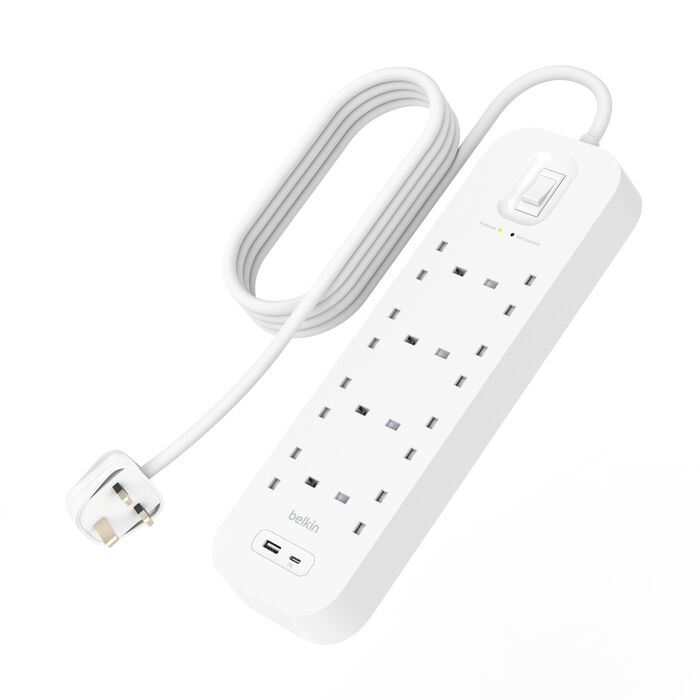 BELKIN 8 PORT SURGE PROTECTOR 2M WITH USB-C   USB-A PORT SRB003AR2M