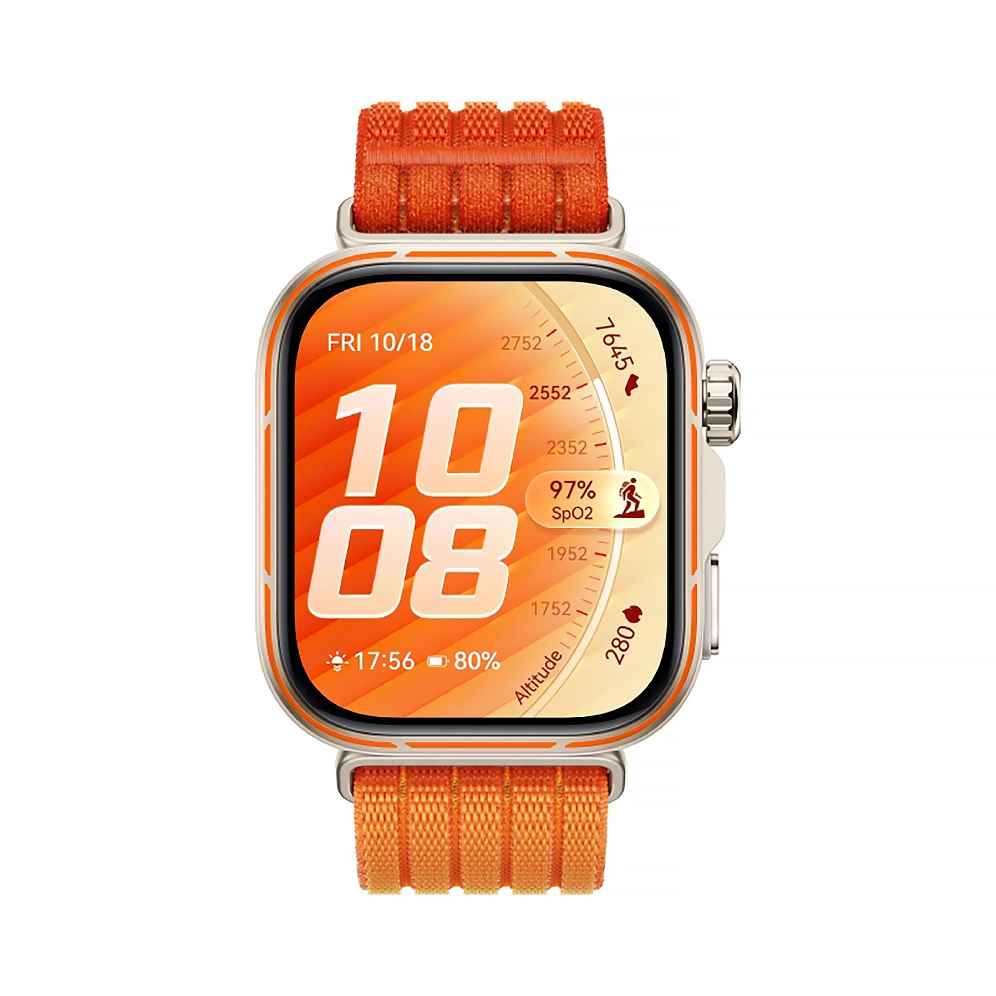 HUAWEI WATCH FIT 5 PRO GREY ALUMINUM ALLOY CASE GRADIENT ORANGE NYLON STRAP NKI-B29 55020HRD