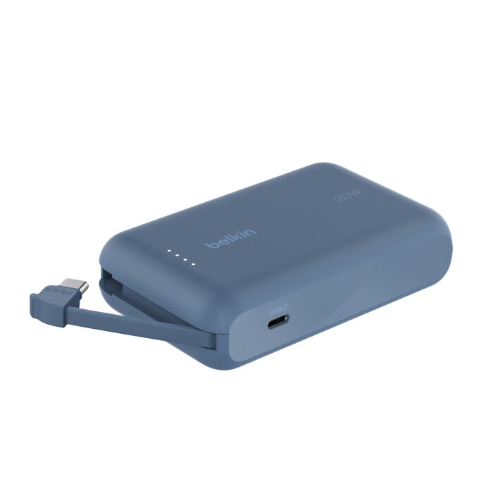 BELKIN BOOST CHARGE POWER BANK 10K WITH USB C INTEGRATED CABLE PD 20W BLUE BPB021HQBL