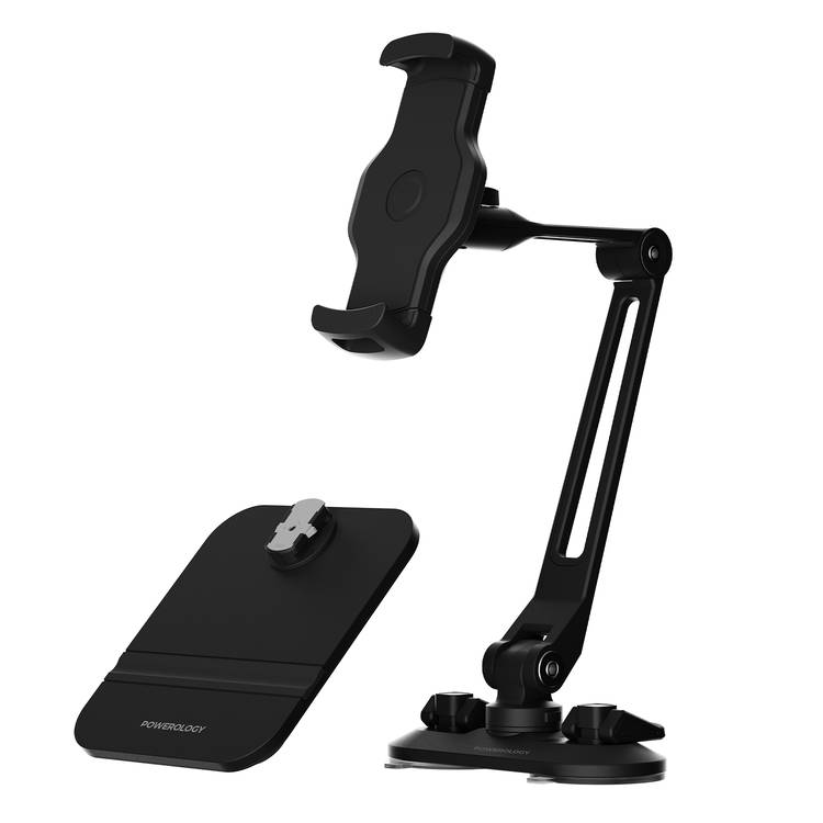 POWEROLOGY QUICK RELEASE MULTI MOUNTING PHONE AND TABLET HOLDER SUCTION AND DESK BASE BLACK PLARSPHBK