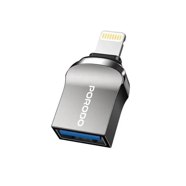 PORODO USB 2.0 LIGHTNING CONVERTER OTG ADAPTER ZINC ALLOY PS-CBL0024-BK