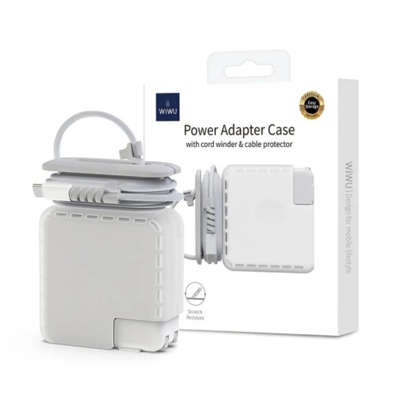 WIWU POWER ADAPTER 30W WITH CORD WINDER   CABLE PROTECTOR LIGHT GRAY