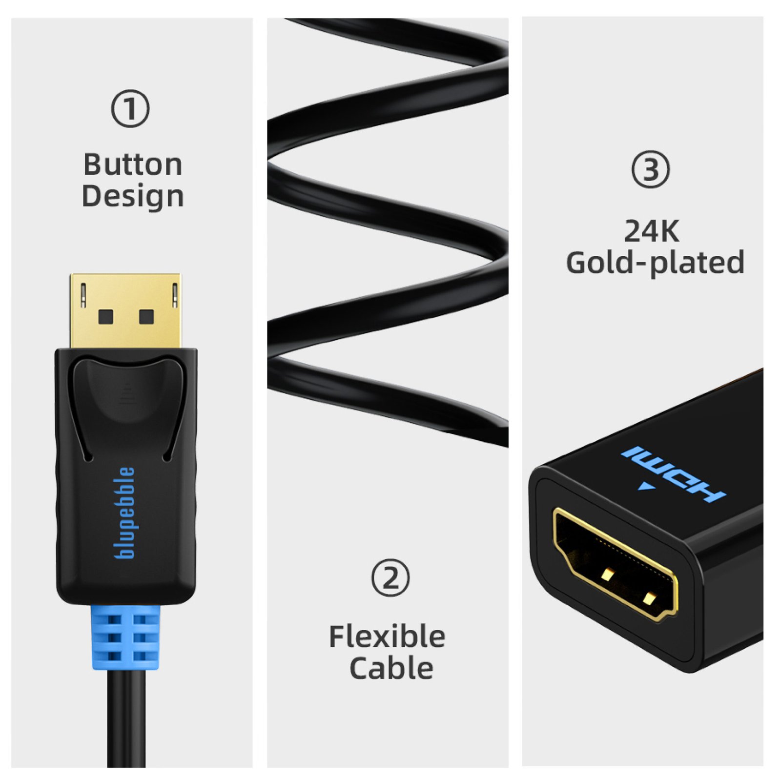 BLUPEBBLE DISPLAYPORT TO HDMI ADAPTER BP-AV586-01G4KB02-BK thumbnail 7