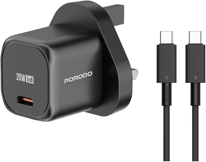 PORODO USB C POWER DELIVERY WALL CHARGER WITH USB C TO USB C CABLE BLACK PD-FWCH027-BK-C