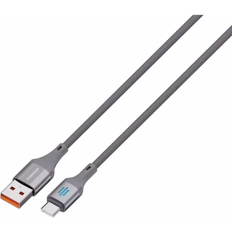 PORODO USB A TO USB C CHARGING DATA CABLE 1M GREY PDDC96GY thumbnail 2