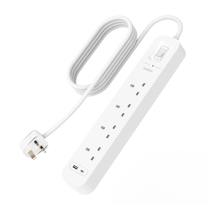 BELKIN CONNECT 4 PORT SURGE PROTECTOR WITH USB C AND USB A 4 OUTLET 2M SRB001AR2M