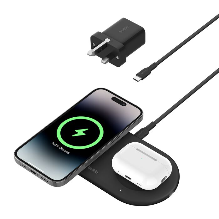 BELKIN BOOST CHARGE PRO 2 IN 1 MAGNETIC CHARGING PAD QI2 WITH USB-C  15W BLACK WIZ021MYBK
