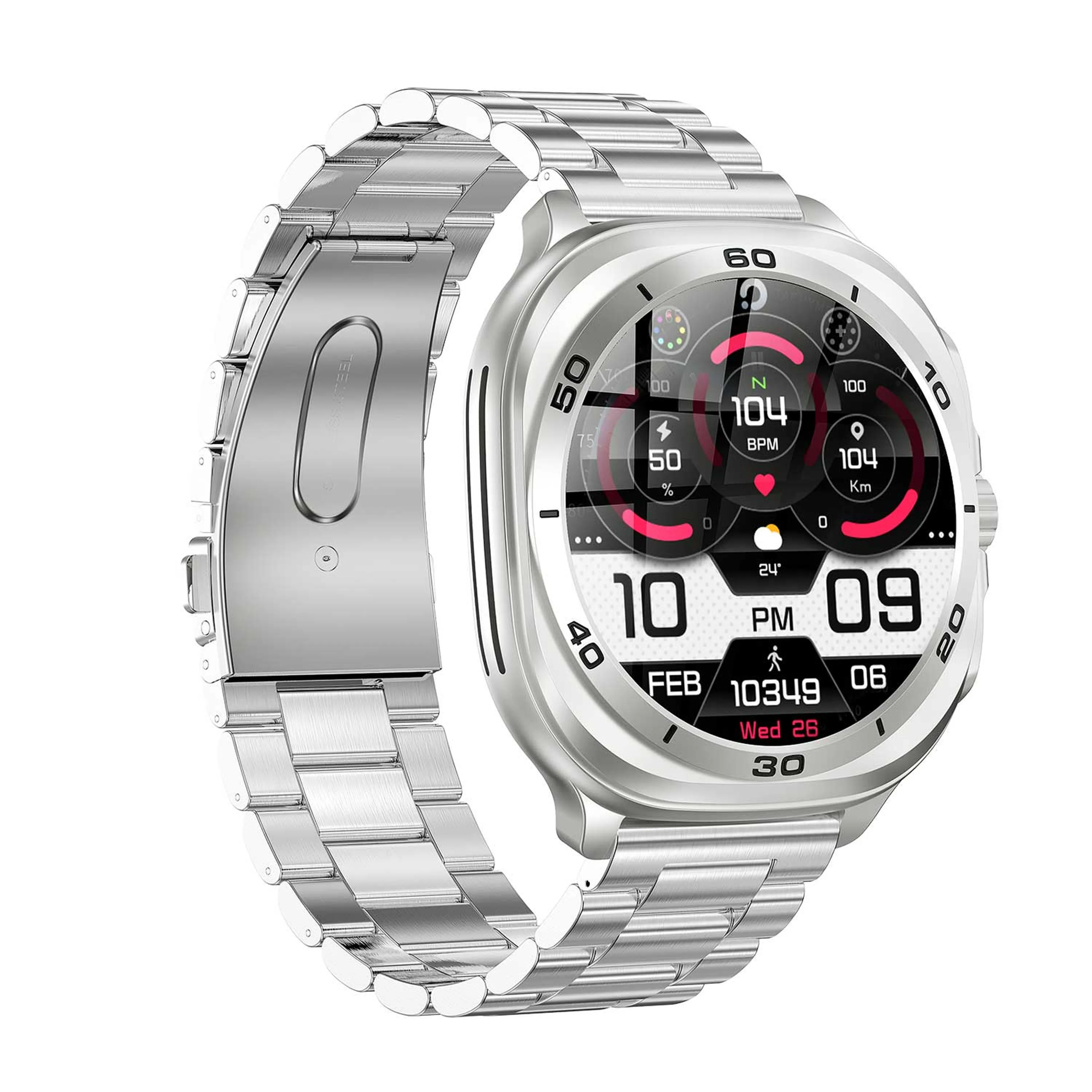 SWISS MILITARY DOM 7 SMART WATCH SILVER METAL STRAP AND INCLUDE 2 PREMIUM STARPS SM-BD-DOM7-SILMS-2ST-BRNL-BLUS