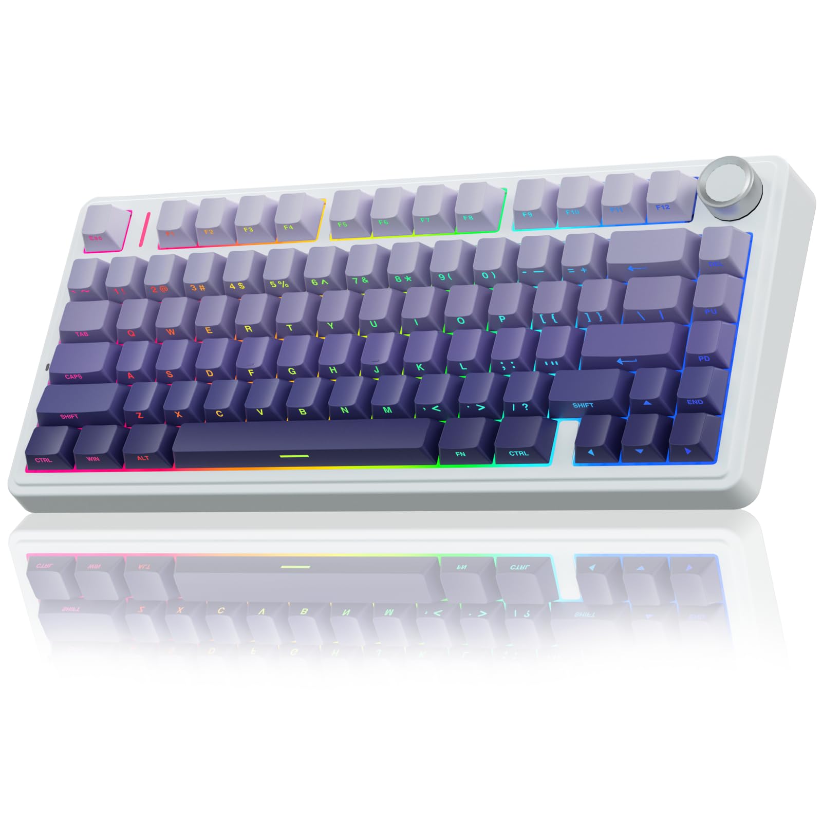 AULA 75 KEYS RGB 75% MECHANICAL GAMING KEYBOARD TRI-MODE  KNOB STAR VECTOR SWITCH WHT-PRP F75