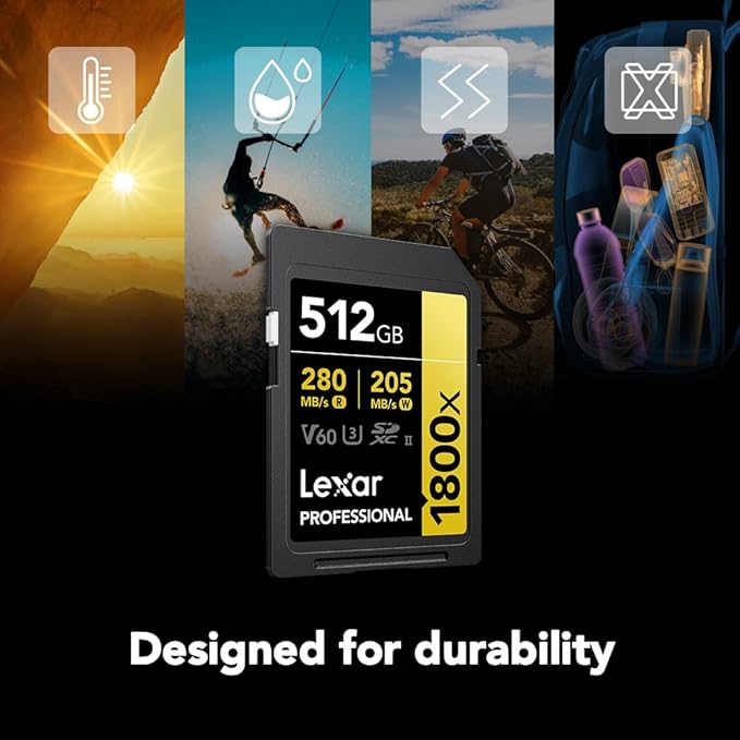 LEXAR PROFESSIONAL 1800X SDXC™ UHS-II CARDS UP TO 280MB/S READ 205MB/S WRITE U3 V60 4K - 512GB LSD1800512G-BNNNG thumbnail 6